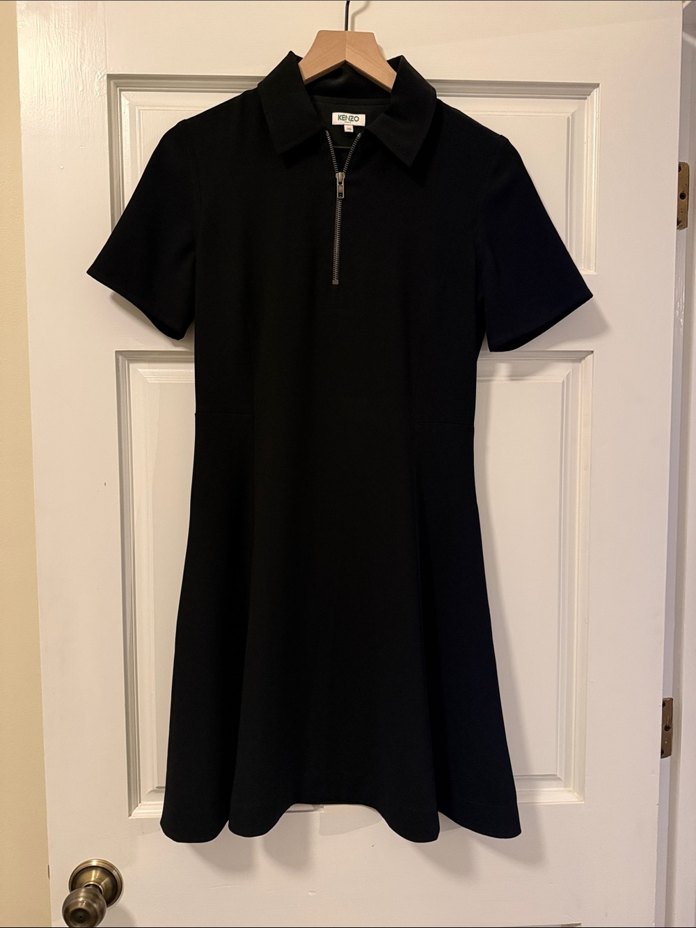 Kenzo Black Polo-Collar Zip Front  Dress